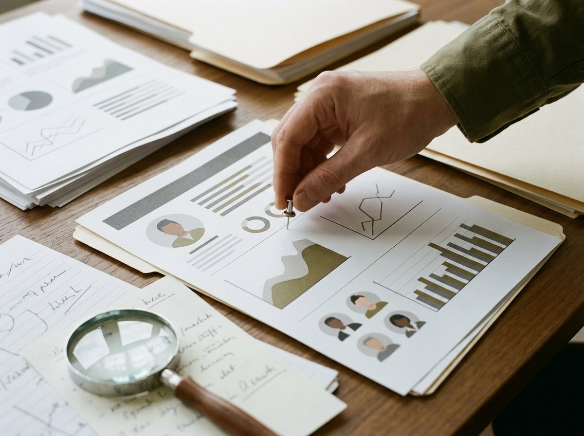 A buyer profile document with research materials representing targeted, research-led outreach