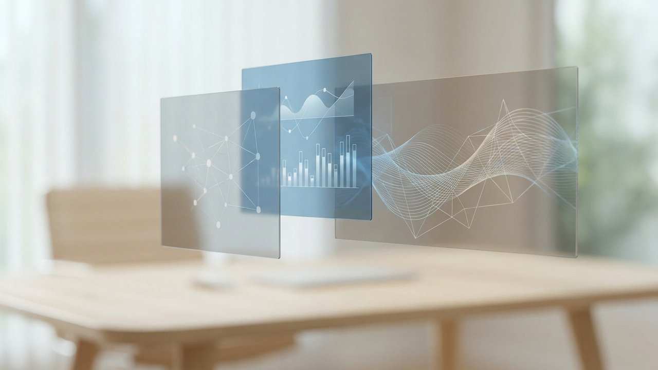 Layered research panels representing inbound lead generation channels including SEO and AI visibility tracking